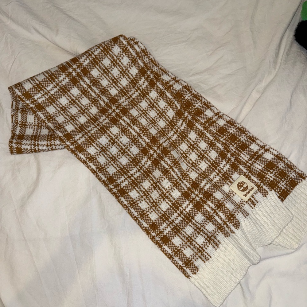 Timberland Brown and White Plaid Scarf
